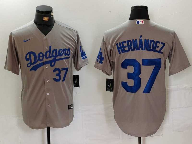 Men%27s Los Angeles Dodgers #37 Teoscar Hernandez Number Grey Cool Base Stitched Jerseys